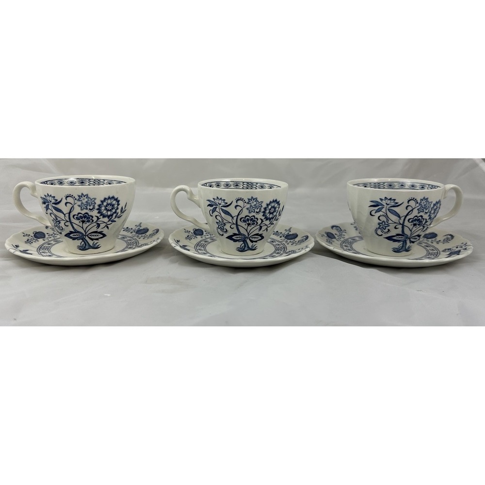 Johnson Bros Nordic Blue Cup & Saucer Set Of 3 Ironstone England Cottagecore